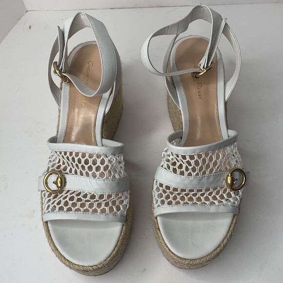 Gianvito Rossi Solana Buckle Napa wedge white leather platform wedge sandals - Picture 5 of 15